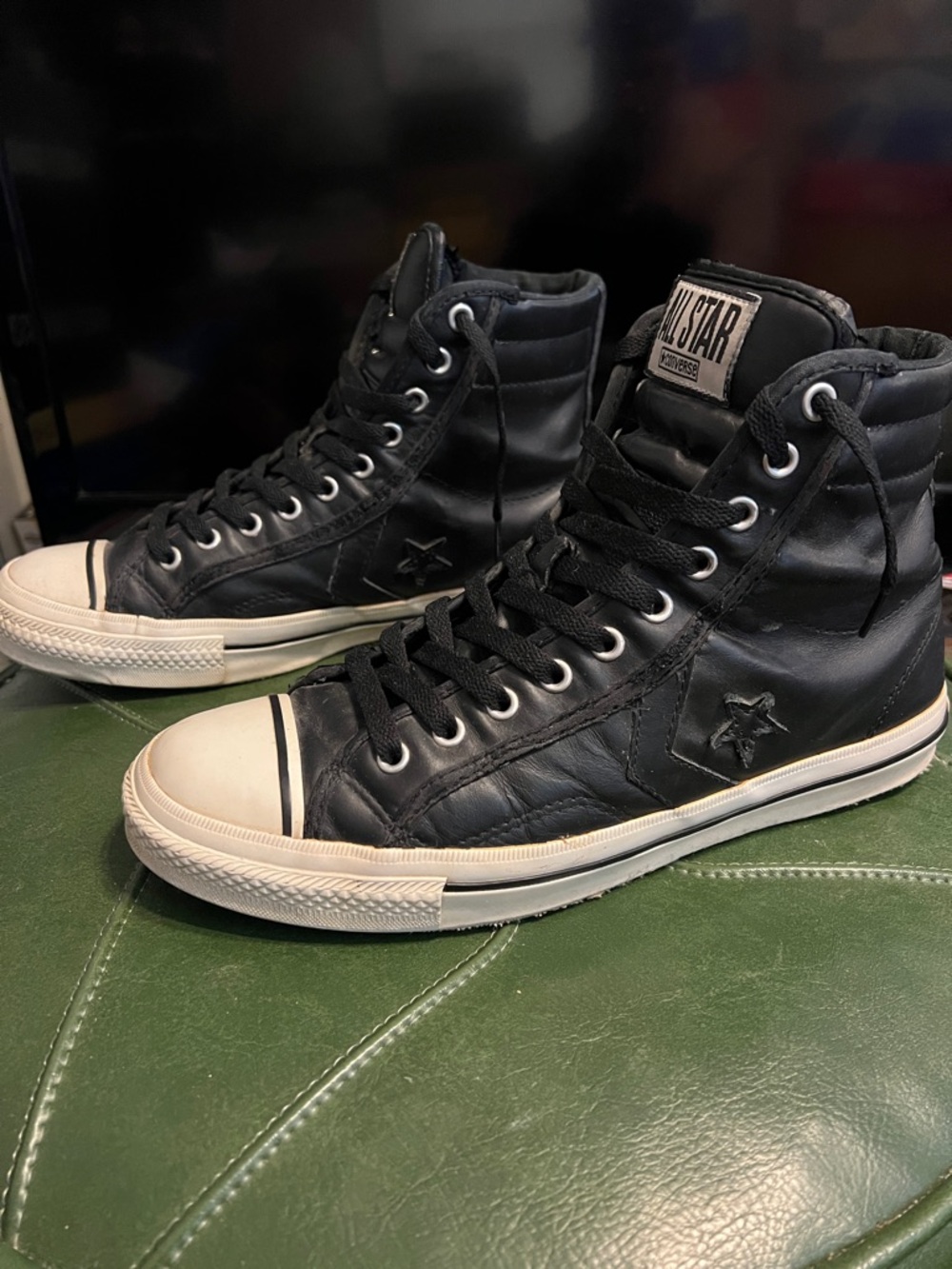 CONVERSE BLACK LEATHER VINTAGE HIGHTOPS LIMOUSINES FOR YOUR FEET SIZE 9
